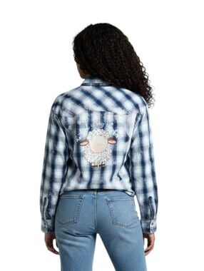 The Lord Is My Shepherd Custom Upcycled Western Pearl Snap Button Plaid Shirt, L